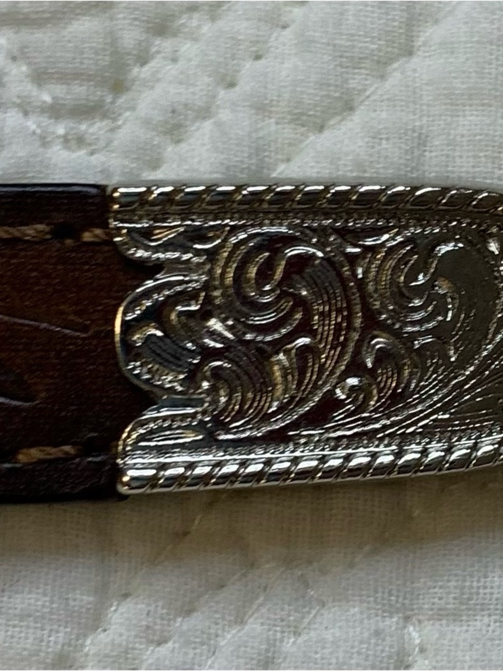 Vintage-Style Brown Leather Western Belt with Silver Buckle - Picture 6 of 12